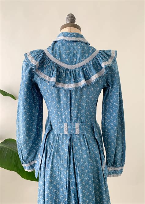 Antique Victorian Calico Indigo Ruffle Dress - Raleigh Vintage