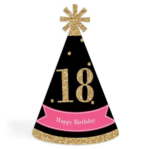 Big Dot Of Happiness Chic 18th Birthday Pink Black And Gold Cone