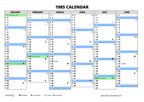 1985 calendar ≡ free-calendars.com