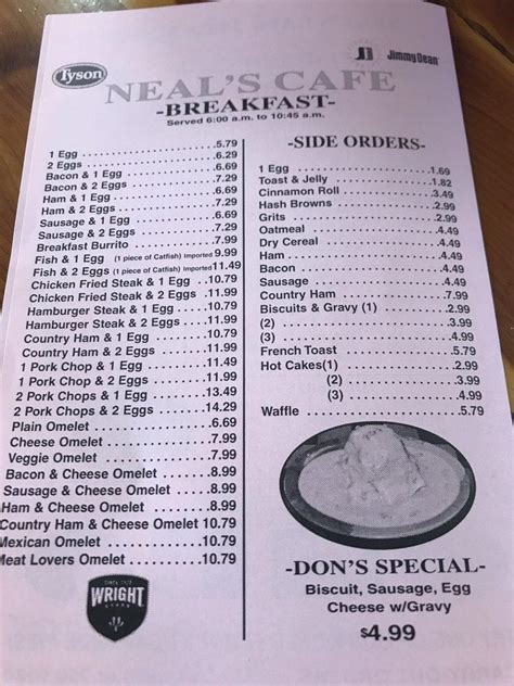Menu At Neals Cafe Springdale