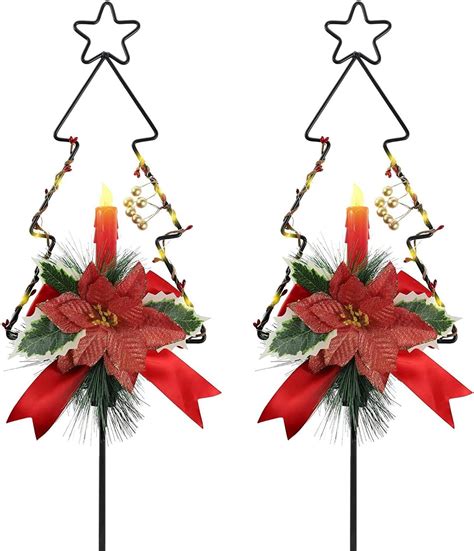 Mortime 2 Pack Christmas Garden Stakes Decor Lighted Solar