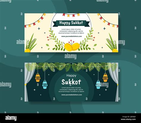 Jewish Holiday Sukkot Horizontal Banner Template Hand Drawn Cartoon