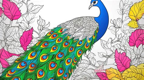 Peacock Colors An Adult Coloring Book With Leaves Backgrounds | JPG ...