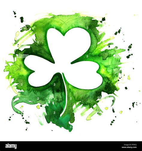 A watercolor drawing of a shamrock, an Irish clover, with a grunge ...