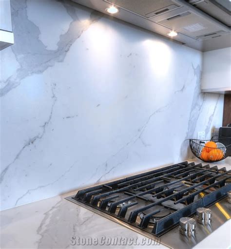 Cava Bianco Statuario Porcelain Backsplash Laminam Kitchen Top From