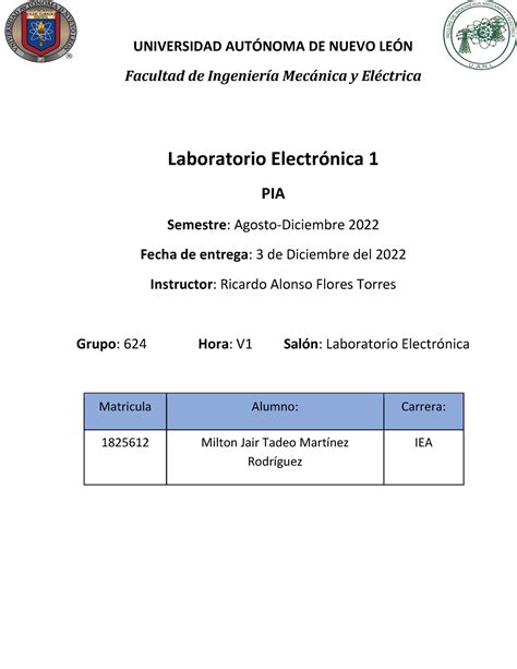 Pia Electr Nica Universidad Autnoma De Nuevo Len Facultad De