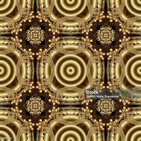 Gold 3d Seamless Pattern Vector Ornamental Textured Background Repeat