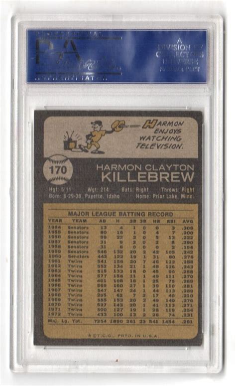 Harmon Killebrew Twins Hof Topps Baseball Card Psa Nm Mt