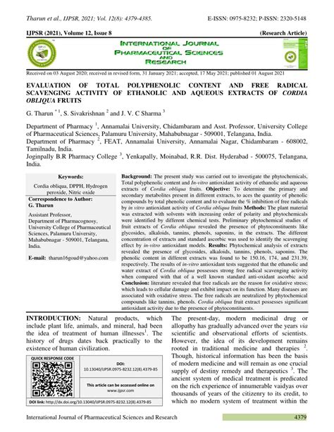 Pdf Evaluation Of Total Polyphenolic Content And Free Radical