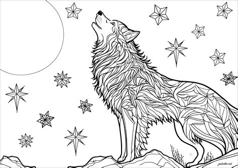 Hermoso lobo a la luz de la luna Páginas de Lobos para imprimir