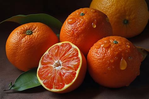 Premium Photo Close Up Of Group Of Oranges On Table Dark Background