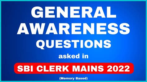 GA QUESTIONS ASKED In SBI CLERK MAINS 2022 Memory Based YouTube