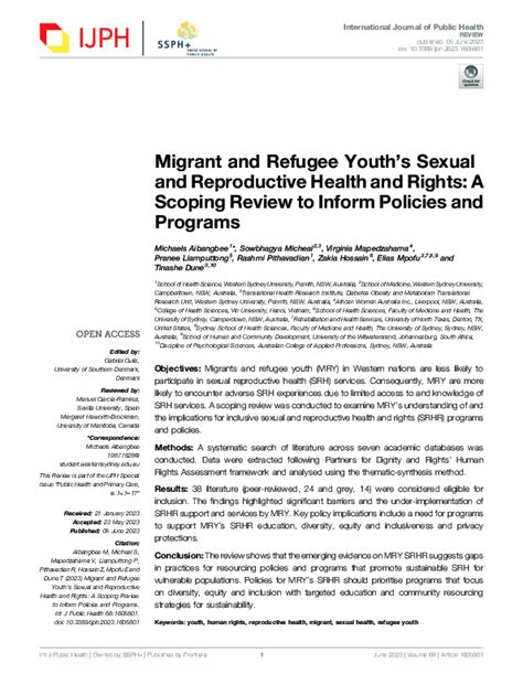 Pdf Migrant And Refugee Youths Sexual And Reproductive Health And