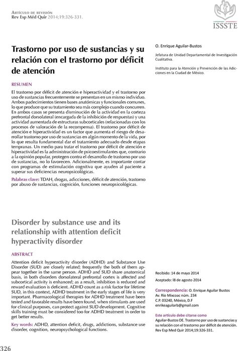 Trastorno Por Uso De Sustancias Y Su Relación Con El Trastorno Por Déficit De Atención Pdf