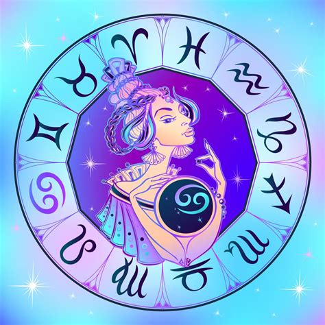 Zodiac Sign Cancer Beautiful Girl Horoscope Astrology 600978 Vector