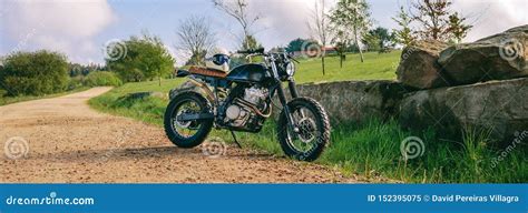 Custom Motorcycle Parked On The Road Stock Image Image Of Meadow