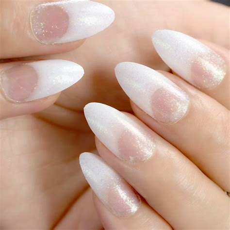 Buy White Clear French Nail Glitter Nails Stiletto