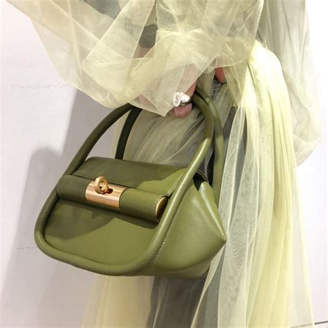 Soft Pu Leather Women Green Tote Bag Retro Solid Color Ladies Handbags Fashion Design Girls