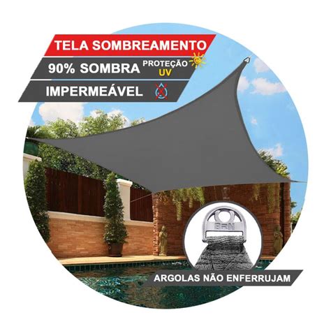 Tela Shade Impermeável Toldo Sombreamento Cor Cinza 4x3 Metros Kit De