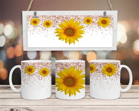 Sunflower Mug Designs For Sublimation Glitter Rose Gold Mug Etsy