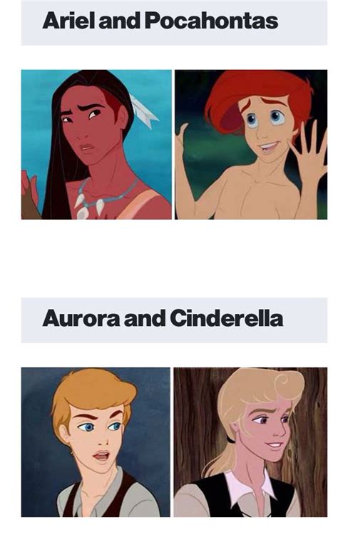 Pocahontas And Ariel And Aurora And Cinderella Gender Switch Pocahontas