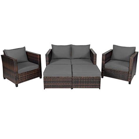 Gymax Piece Metal Outdoor Patio Rattan Sectional Conversation Sofa