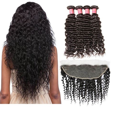 Nadula Deep Wave Virgin Hair Weave 4 Bundles With Lace Frontal Closure