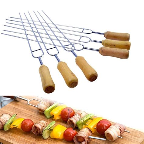 Pieces Inches U Shape Stainless Steel Barbecue Skewer Wooden