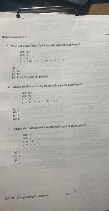 Solved 5 What Is The Final Value Of Y For The Code Segment