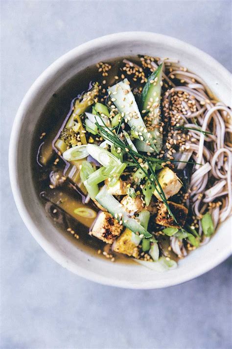 Miso Soup With Ginger Tofu Soba Noodles And Shiitake Mushrooms