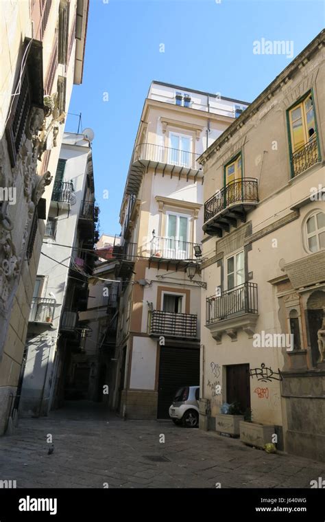 Palermo Sicily Italy Downtown Lots Of Old Houses Street View Stock