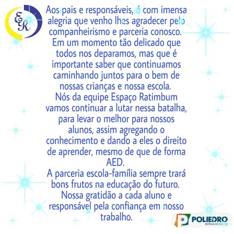 Mensagem De Agradecimento As Familias Dos Alunos Fdplearn