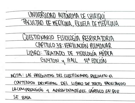Solution Cuestionario Ventilaci N Pulmonar Capitulo Guyton