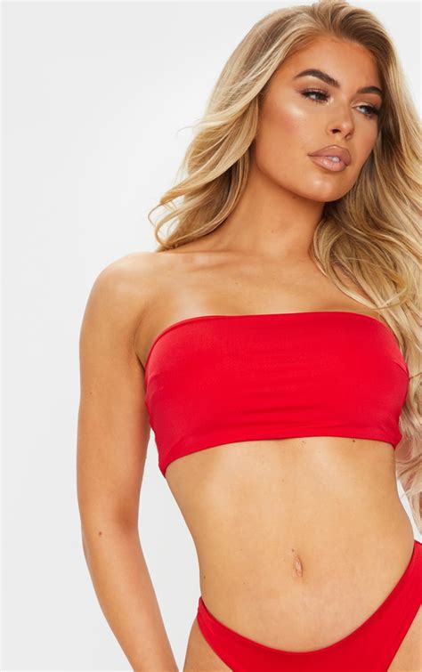 Red Mix And Match Longline Bandeau Bikini Top Prettylittlething Ie