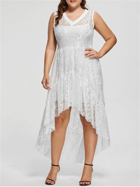 25 Off 2021 High Low Lace Plus Size Prom Dress In White Zaful