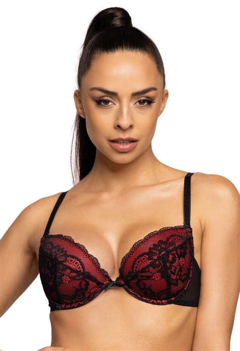 Biustonosz Push Up Czarno Czerwony Mollie M 3755 1 65D MAT Lingerie