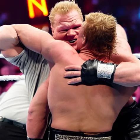 Chris Jericho And Brock Lesnar Hugging In The Ring Wwe Stable