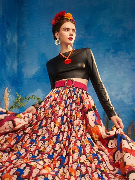 Frida Kahlo X Shein X Designer Shein X The Lofty Mom Falda Fruncido Con