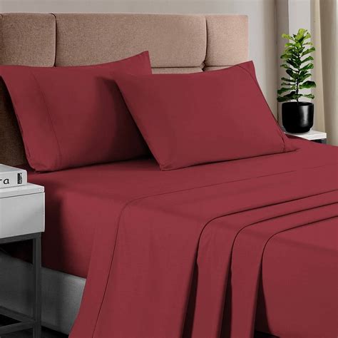 Pizuna 400 Thread Count Cotton Queen Sheets Set Rio Red 100 Long