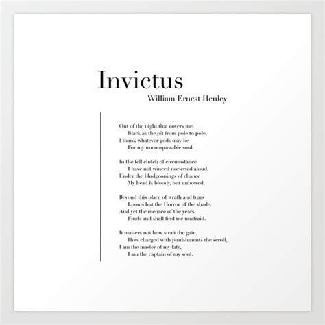 Invictus By William Ernest Henley Art Print By Wise Magpie Prints Society6