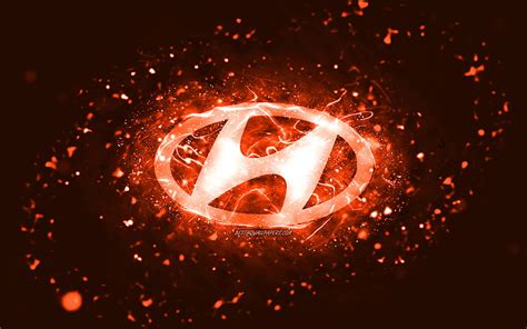 Hyundai Orange Logo Orange Neon Lights Creative Orange Abstract Background Hd Wallpaper