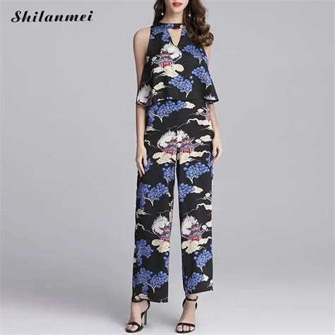 Elegant Floral Print Boho Long Jumpsuit Vintage Romper Sleeveless