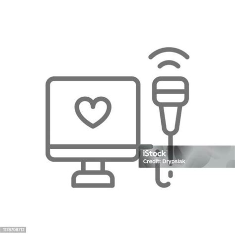 Echocardiogram Hart Echografie Lijn Icoon Geïsoleerd Op Witte