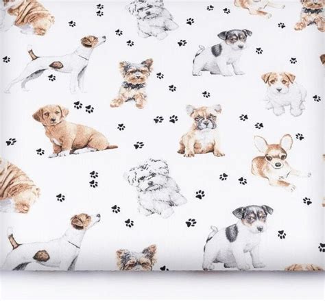 Dogs Fabric Puppy 100 Cotton Fabric By The Yard Meter Dog Etsy