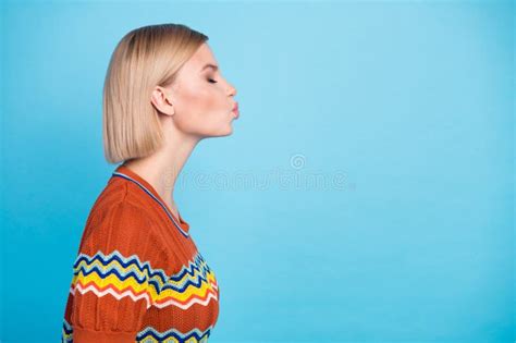 Side Profile Portrait Of Adorable Flirty Woman With Bob Hairstyle