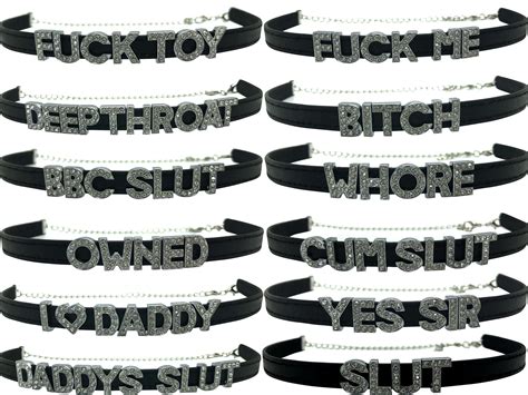 Sexy Leather Choker Necklaces Adjustable Chain Fuck Toy Whore Etsy