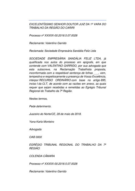 Excelentíssimo Senhor Doutor JUIZ DA 1ª VARA DO Trabalho DA Região DO