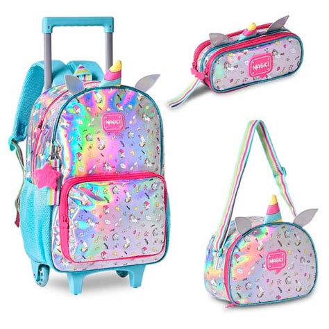 Kit Escolar Magic Unicórnio Mochila Lancheira Estojo