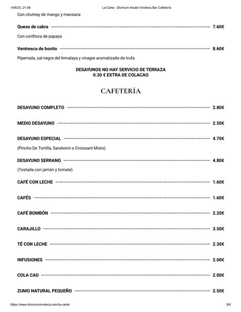 Carta Y Menù 2024 Actualizados Divinium Vinos And Cafés En Madrid