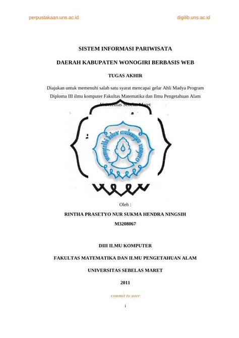 PDF SISTEM INFORMASI PARIWISATA DAERAH KABUPATEN WONOGIRI BERBASIS